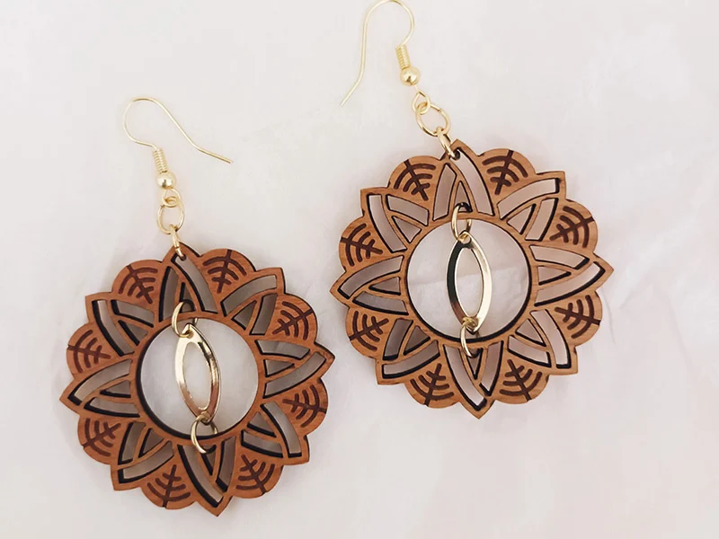 Boucles d'oreilles en bois, bijoux mandala, CHAANDRA