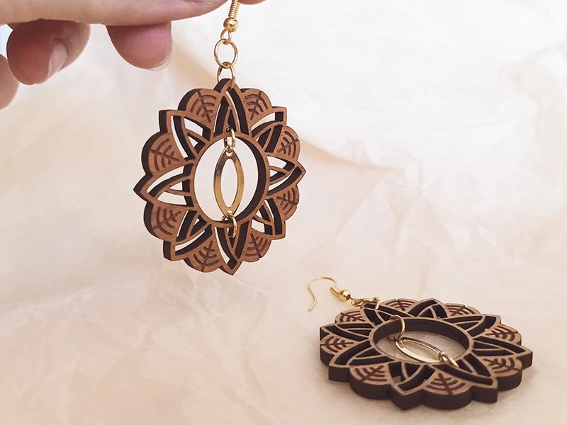 Boucles d'oreilles en bois, bijoux mandala, CHAANDRA