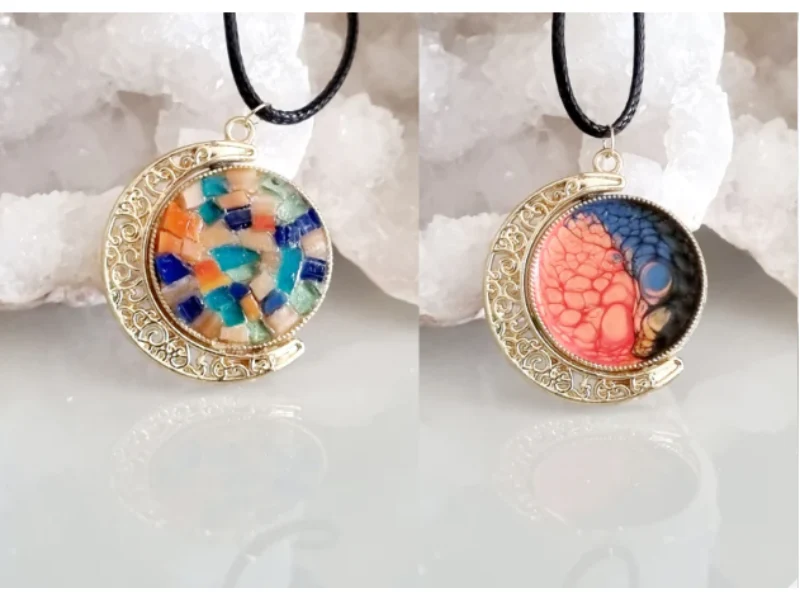 Collier Pendentif Lune et Soleil, Faces Réversibles