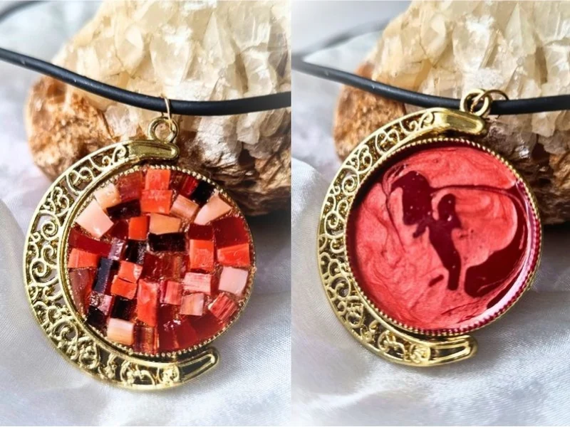 Collier Pendentif Lune et Soleil, Faces Réversibles