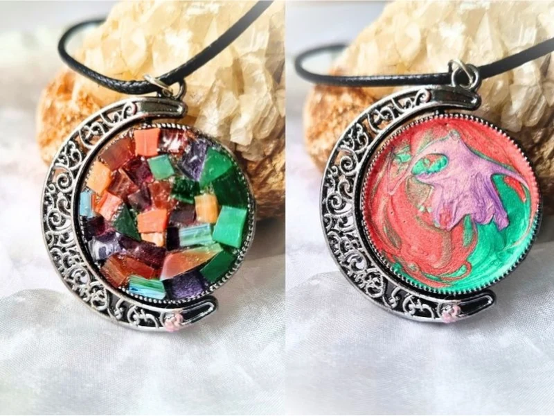 Collier Pendentif Lune et Soleil, Faces Réversibles