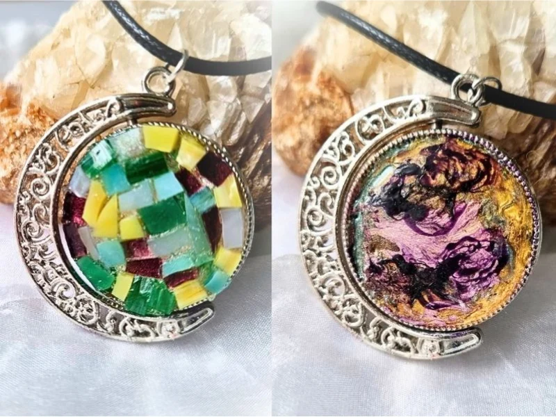 Collier Pendentif Lune et Soleil, Faces Réversibles