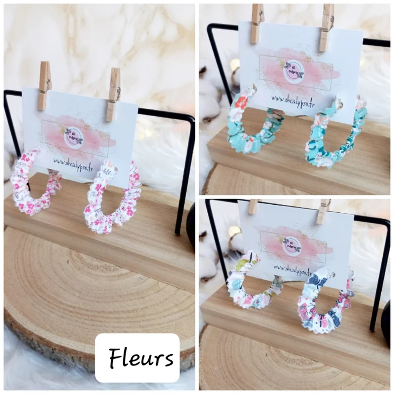BOUCLES D'OREILLES SOLEIL INTERCHANGEABLES EN TISSU