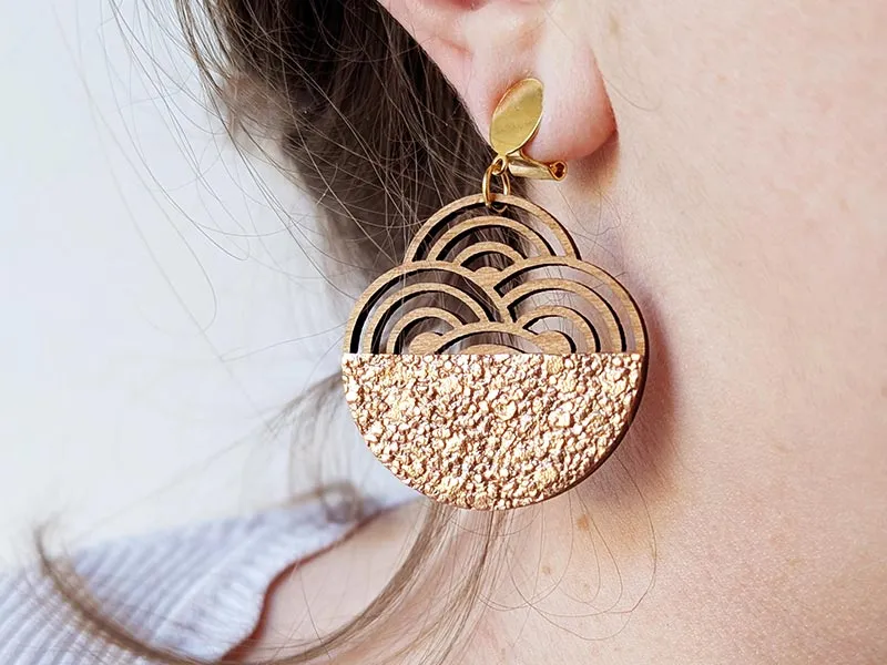 Boucles d'oreilles KUMO en bois et cuir