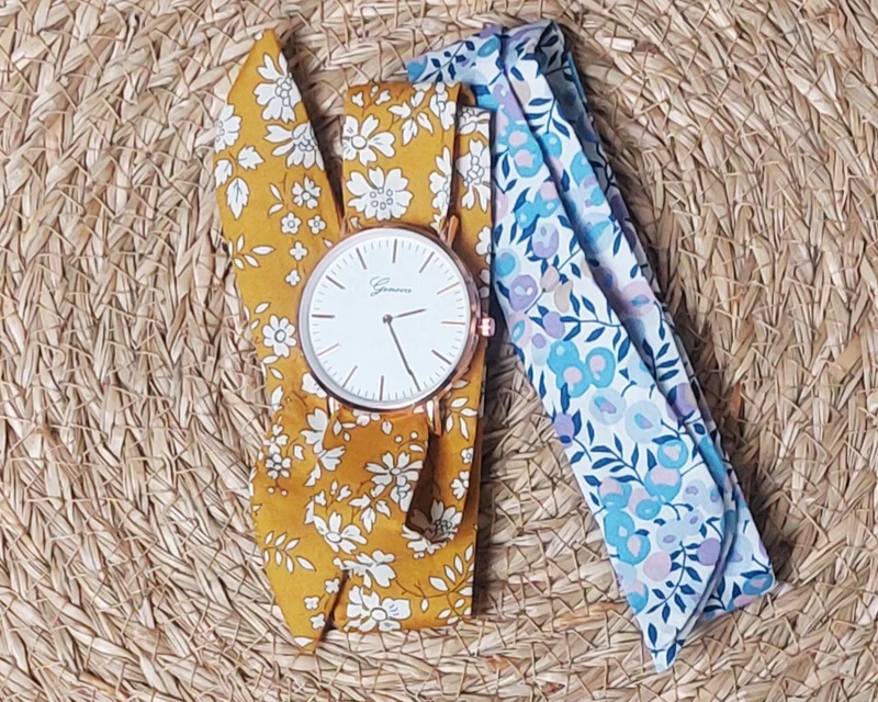 Montre foulard tissu avec cadran + 1 bracelet foulard