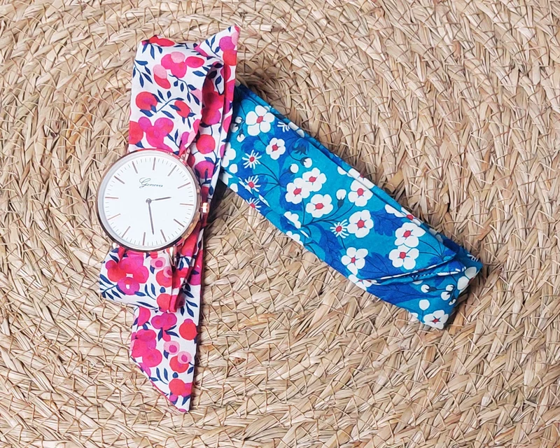 Montre foulard tissu avec cadran + 1 bracelet foulard