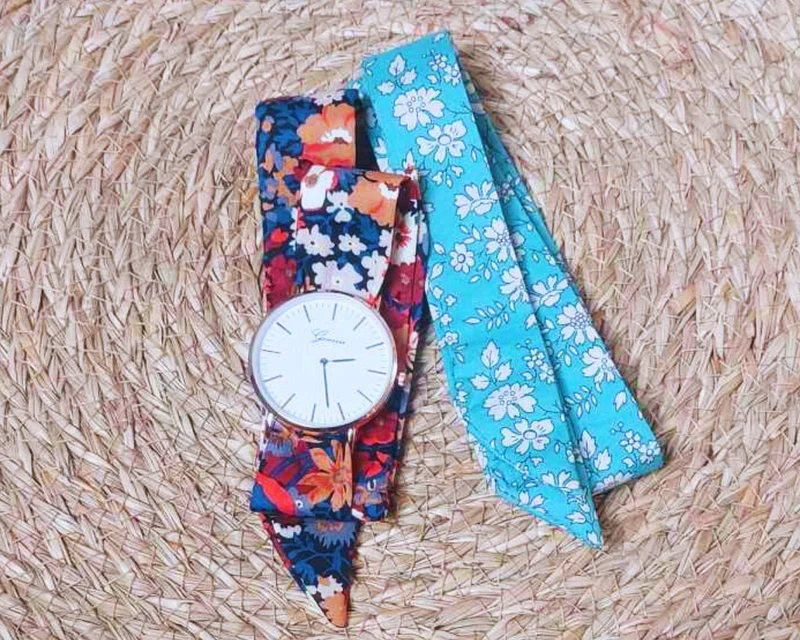 Montre foulard tissu avec cadran + 1 bracelet foulard