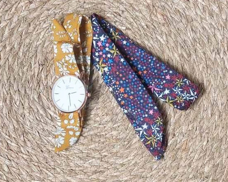 Montre foulard tissu avec cadran + 1 bracelet foulard
