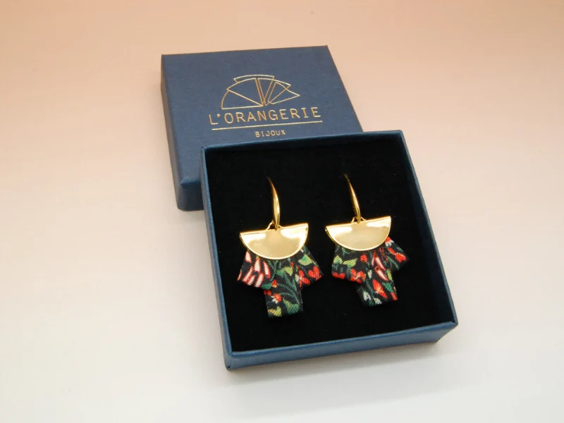 Boucles d'oreilles en soie et laiton doré or 24k plusieurs coloris
