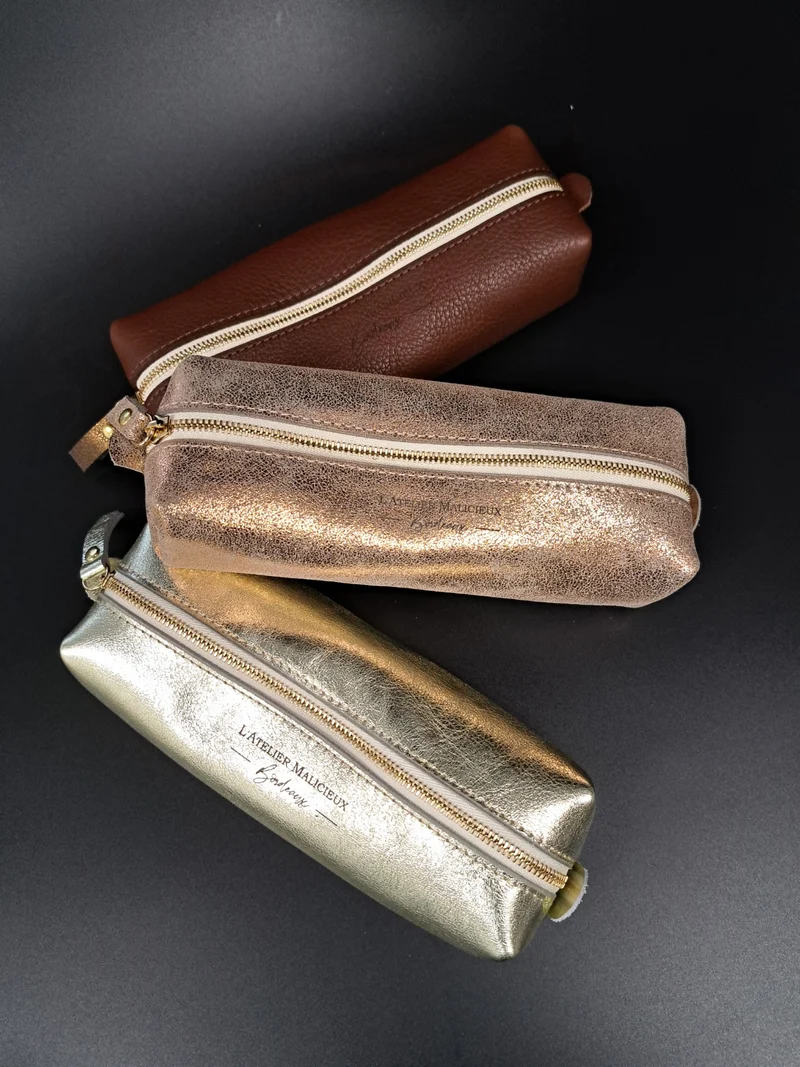 Trousse d'école en cuir rose pailleté "LA STUDIEUSE"
