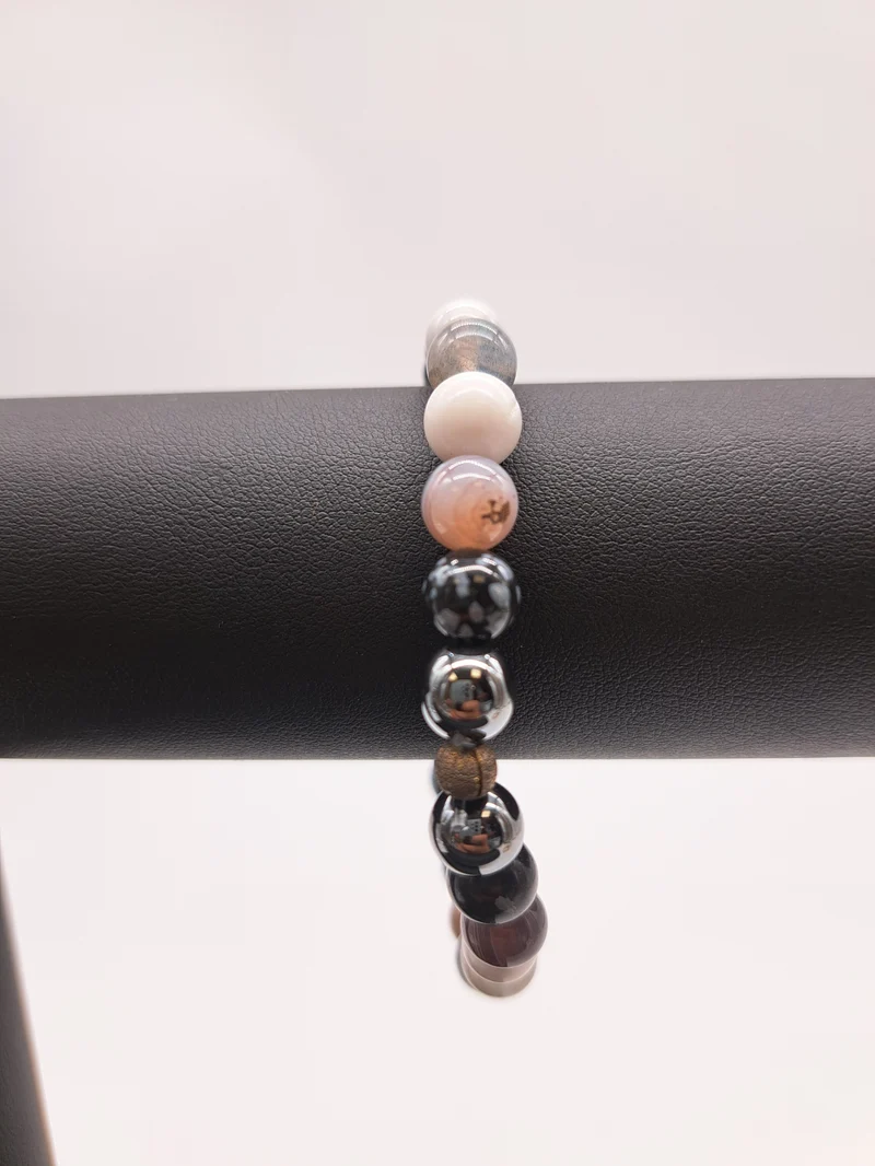 Bracelet en perles 8 mm- tonalité de gris
