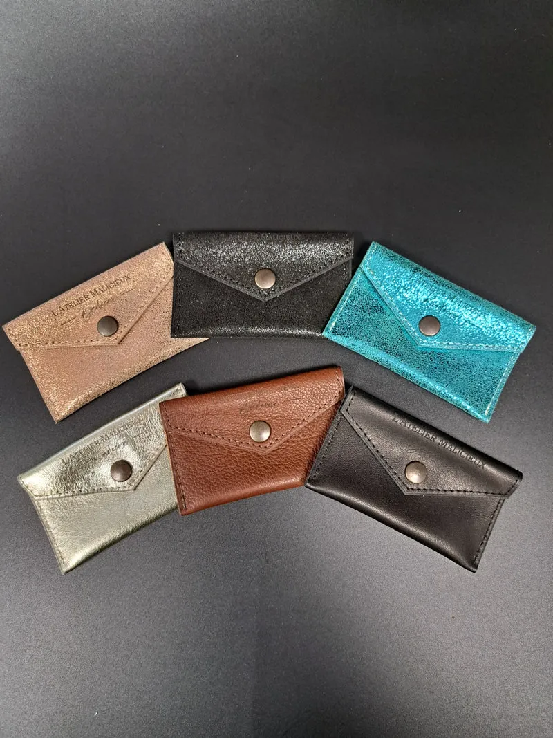 Porte carte en cuir rose doré