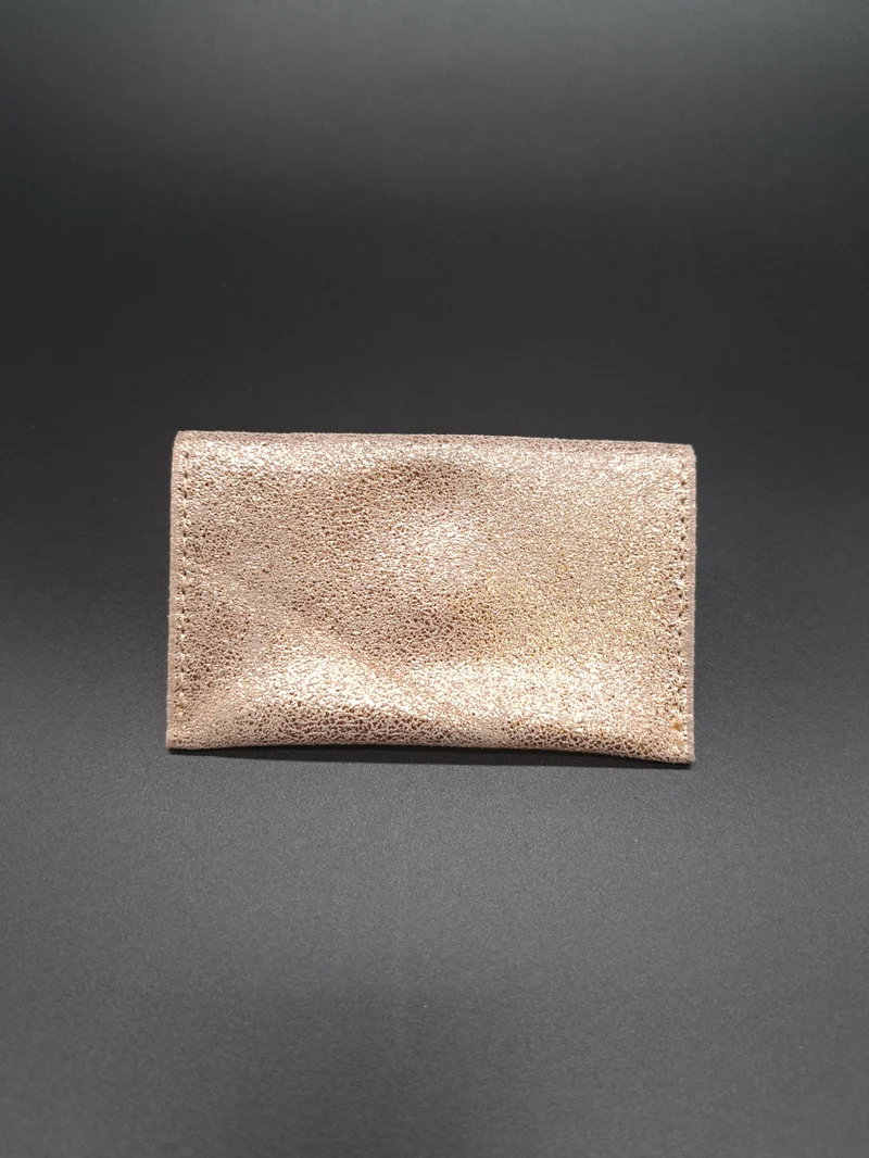 Porte carte en cuir rose doré