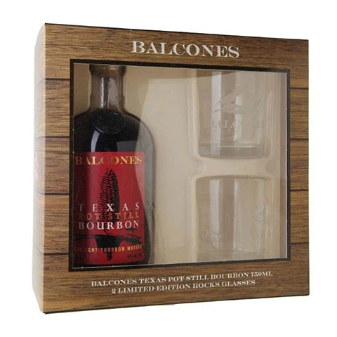 Balcones Texas Pot Still Straight Bourbon Whisky Gift Box w/Rocks Glasses