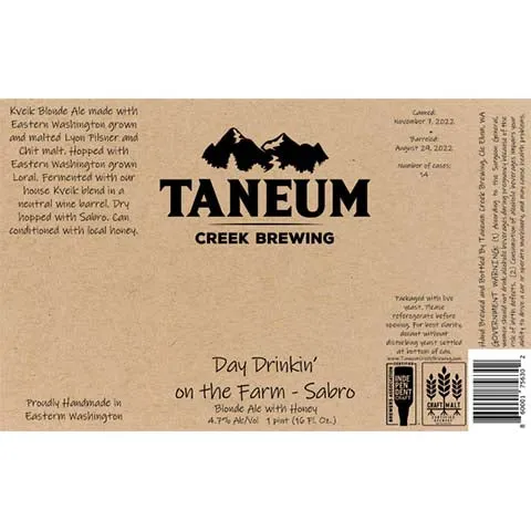 Taneum Day Drinkin' on the Farm - Sabro Blonde Ale