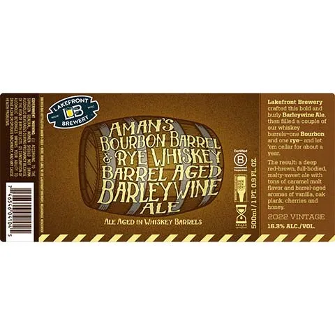 Lakefront Aman's Bourbon Barrel & Rye Whiskey Barrel Aged Barleywine Ale