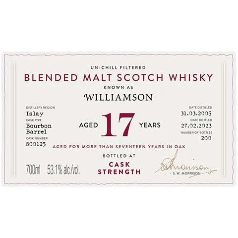 A.D. Rattray Williamson Aged 17 Years Blended Malt Scotch Whisky