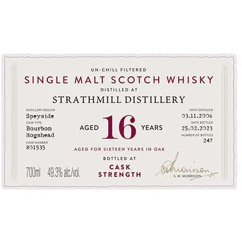 A.D. Rattray Strathmill Aged 16 Years Single Malt Scotch Whisky