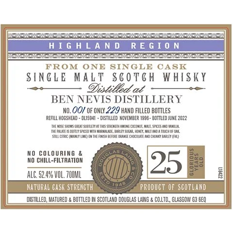 Douglas Laing Single Cask Ben Nevis 25-Year-Old Scotch Whisky
