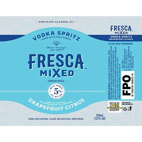 Fresca Mixed Vodka Spritz Grapefruit Citrus