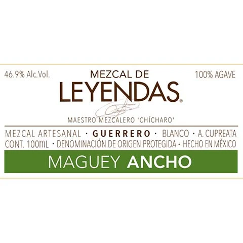 Mezcal de Leyendas 'Maguey Ancho' Guerrero Mezcal Artesanal