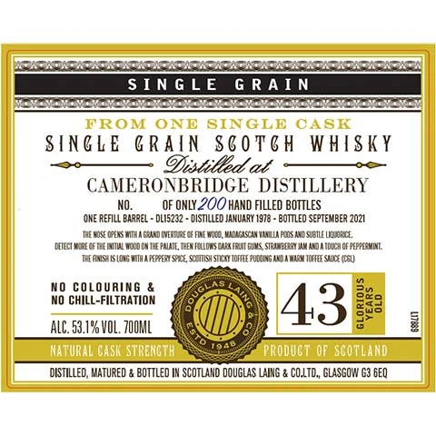 Douglas Laing Single Grain Cameronbridge 43-Year-Old Scotch Whisky